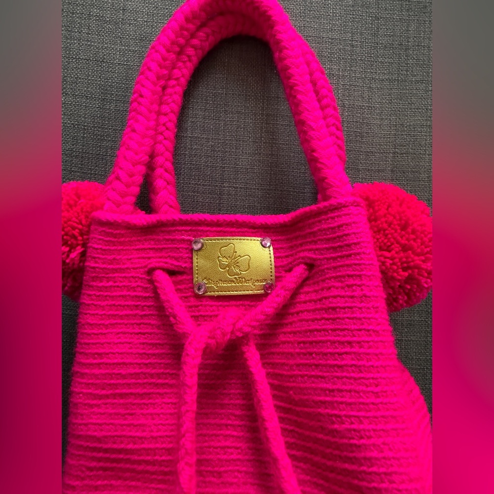 Vibrant Pink Pom-Pom Kids Bag